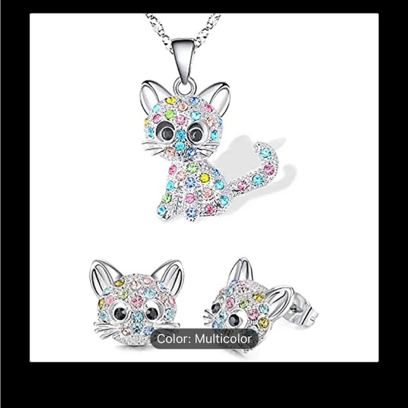 #6 Colourful Rhinestone Decor Kitty Pendant jewelery set - Picture 1 of 1